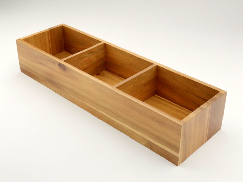 Acacia Wood Divided Desktop Organizer - Sustainable 3-Compartment Storage
